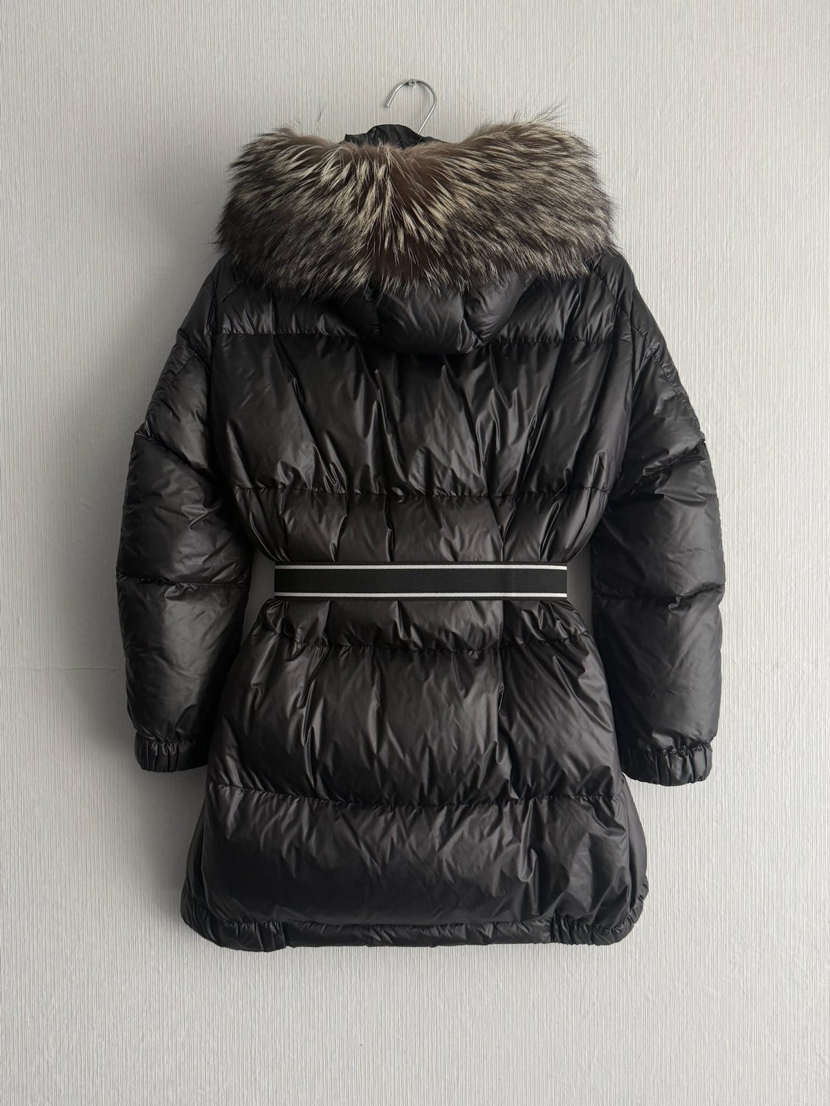 Prada Black Nylon Down Parka Womens Jacket with Real Fox Fur Hood