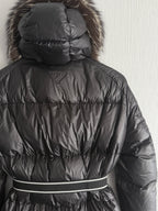 Prada Black Nylon Down Parka Womens Jacket with Real Fox Fur Hood