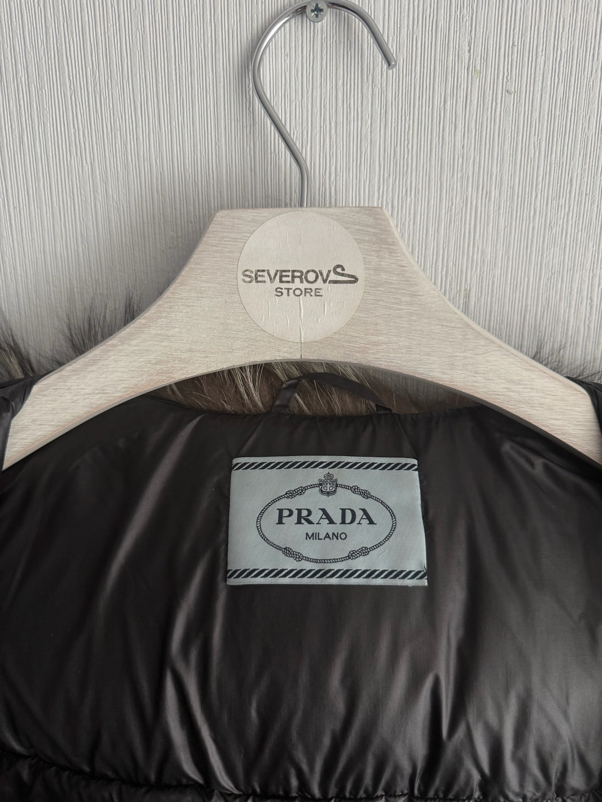 Prada Black Nylon Down Parka Womens Jacket with Real Fox Fur Hood