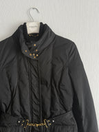 Gucci Black Nylon Down Belted Womens Coat with Gold Chain Belt