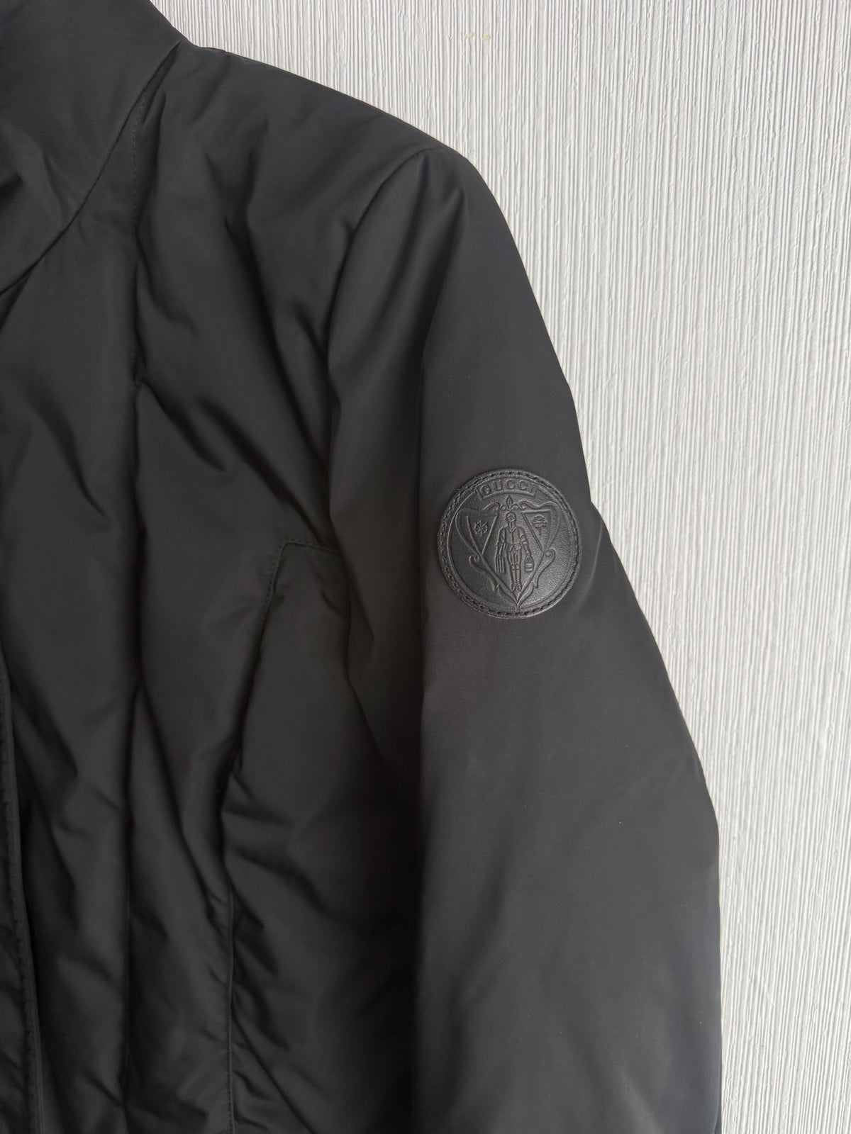 Gucci Black Nylon Down Belted Womens Coat with Gold Chain Belt