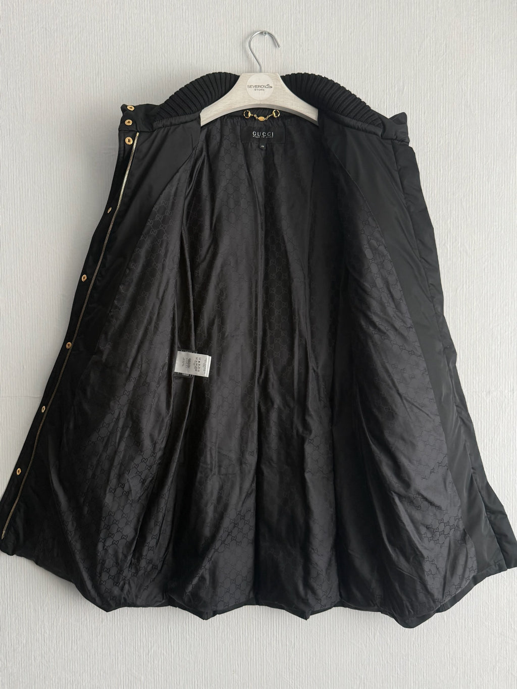 Gucci Black Nylon Down Belted Womens Coat with Gold Chain Belt