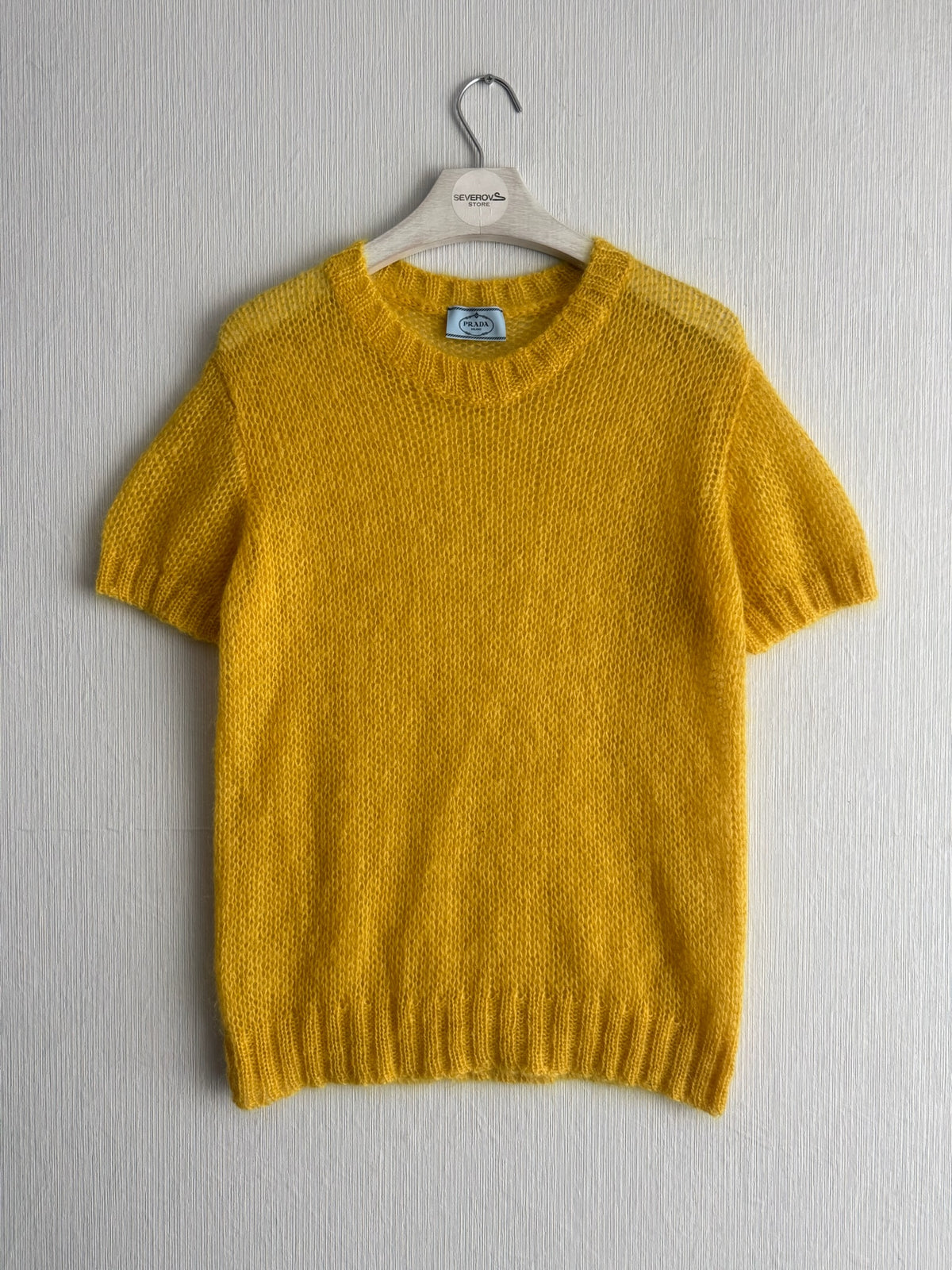 Prada Yellow Short Sleeve Knit Womens Sweater