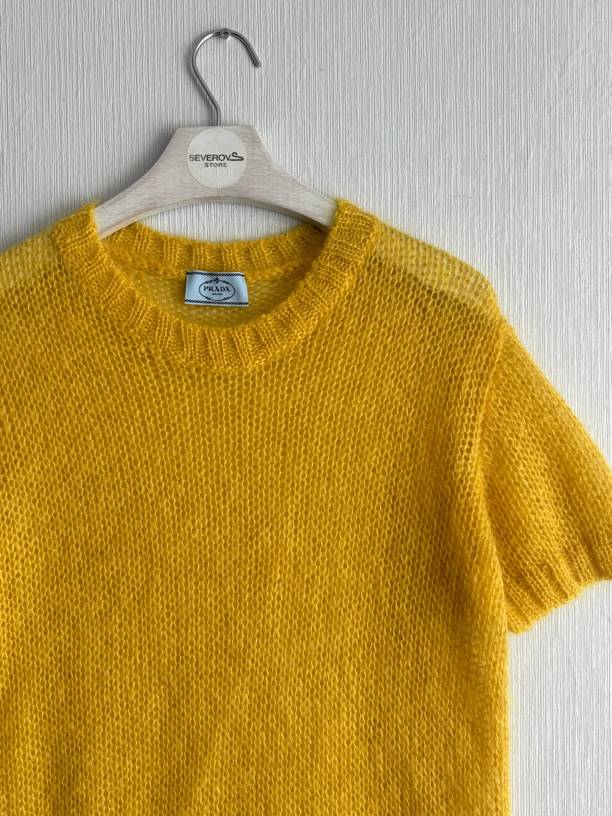 Prada Yellow Short Sleeve Knit Womens Sweater