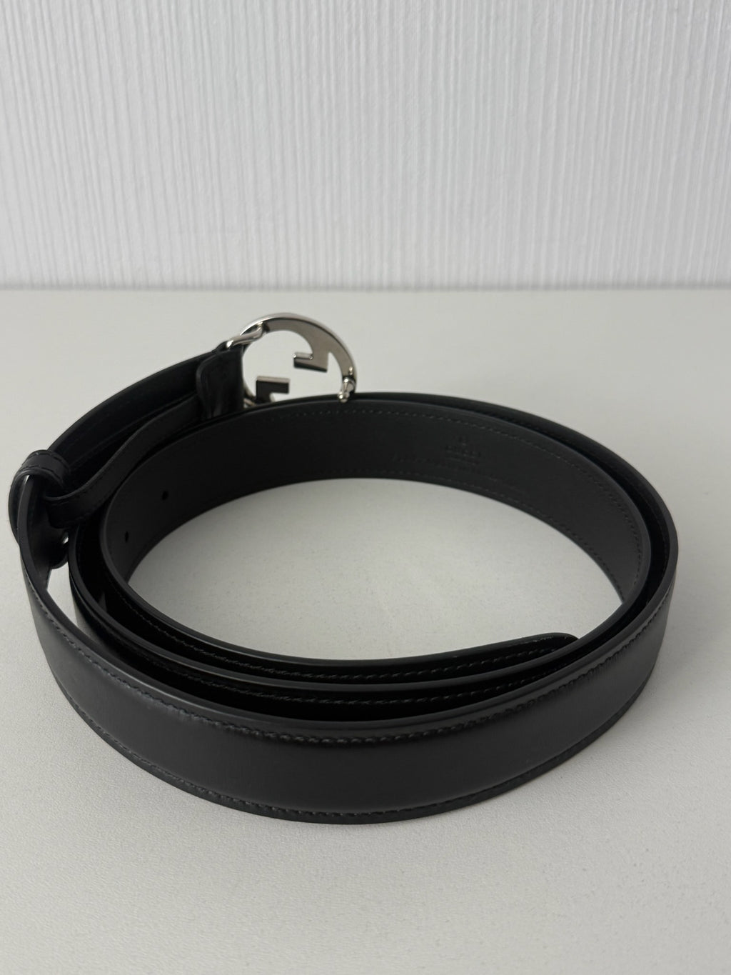 Gucci Black Leather Interlocking G Buckle Mens Belt