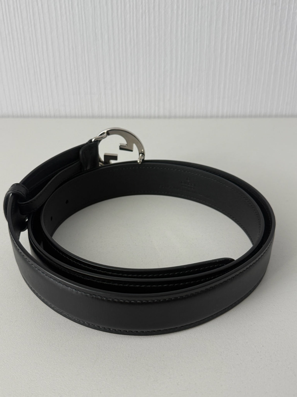 Gucci Black Leather Interlocking G Buckle Mens Belt