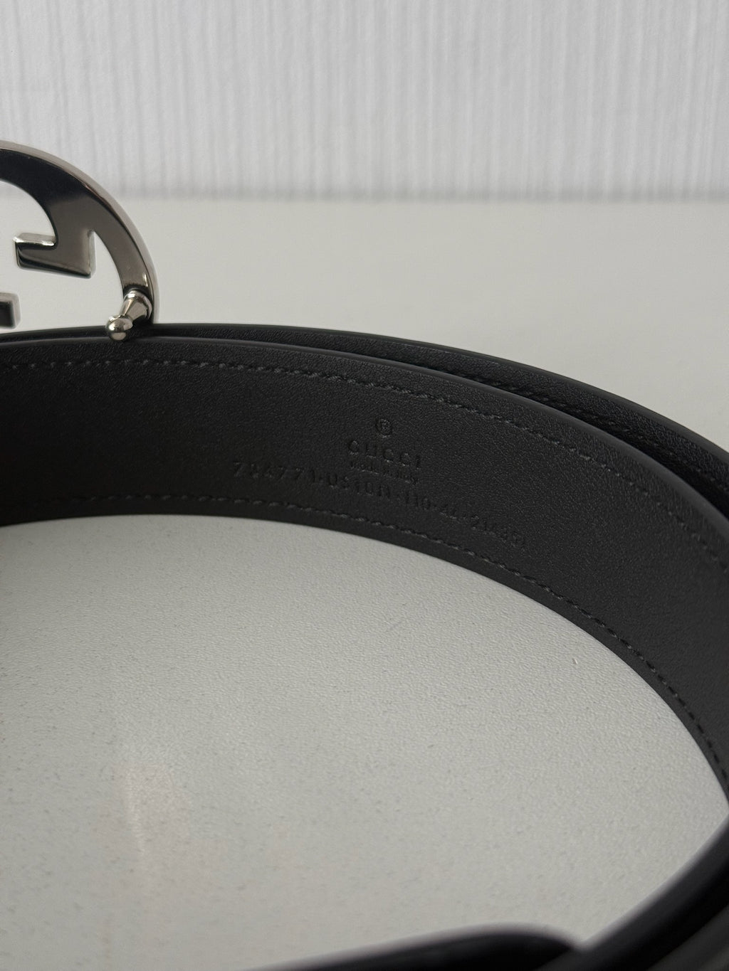 Gucci Black Leather Interlocking G Buckle Mens Belt
