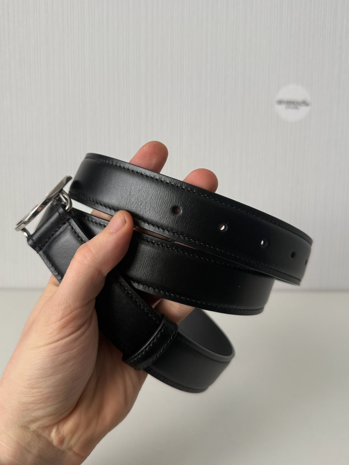 Gucci Black Leather Interlocking G Buckle Mens Belt