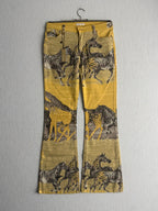 Roberto Cavalli Yellow Zebra Giraffe Print Cotton Flared Womens Jeans