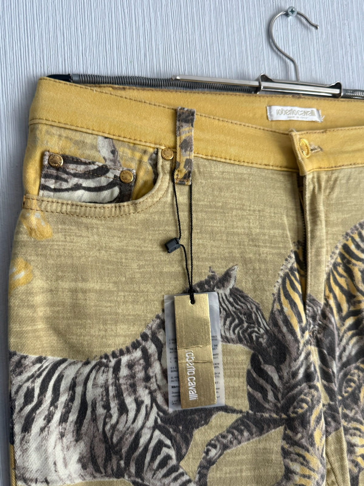 Roberto Cavalli Yellow Zebra Giraffe Print Cotton Flared Womens Jeans