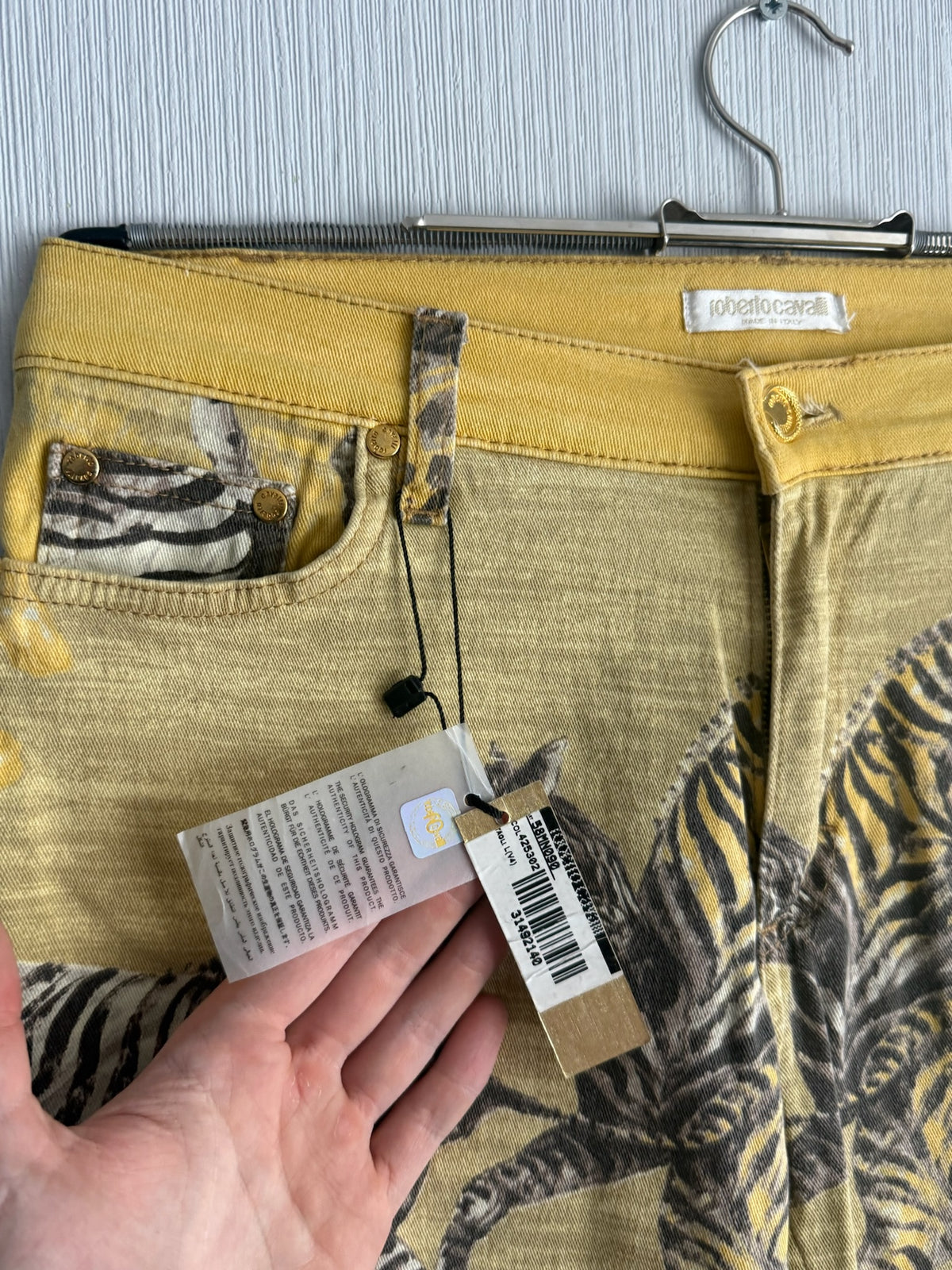Roberto Cavalli Yellow Zebra Giraffe Print Cotton Flared Womens Jeans