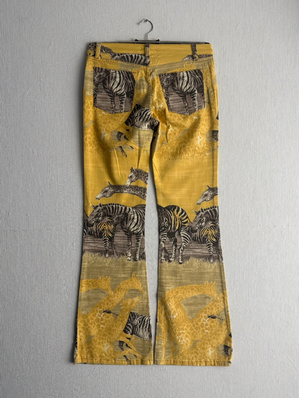 Roberto Cavalli Yellow Zebra Giraffe Print Cotton Flared Womens Jeans