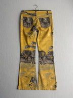 Roberto Cavalli Yellow Zebra Giraffe Print Cotton Flared Womens Jeans