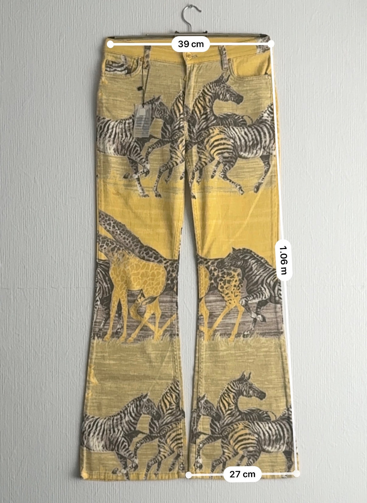 Roberto Cavalli Yellow Zebra Giraffe Print Cotton Flared Womens Jeans