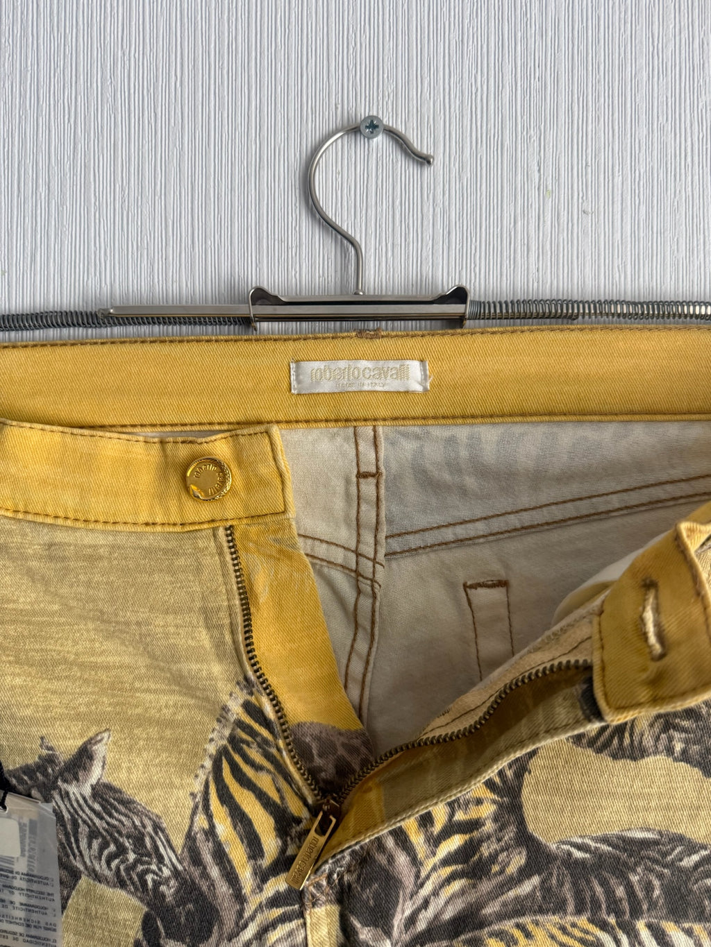 Roberto Cavalli Yellow Zebra Giraffe Print Cotton Flared Womens Jeans