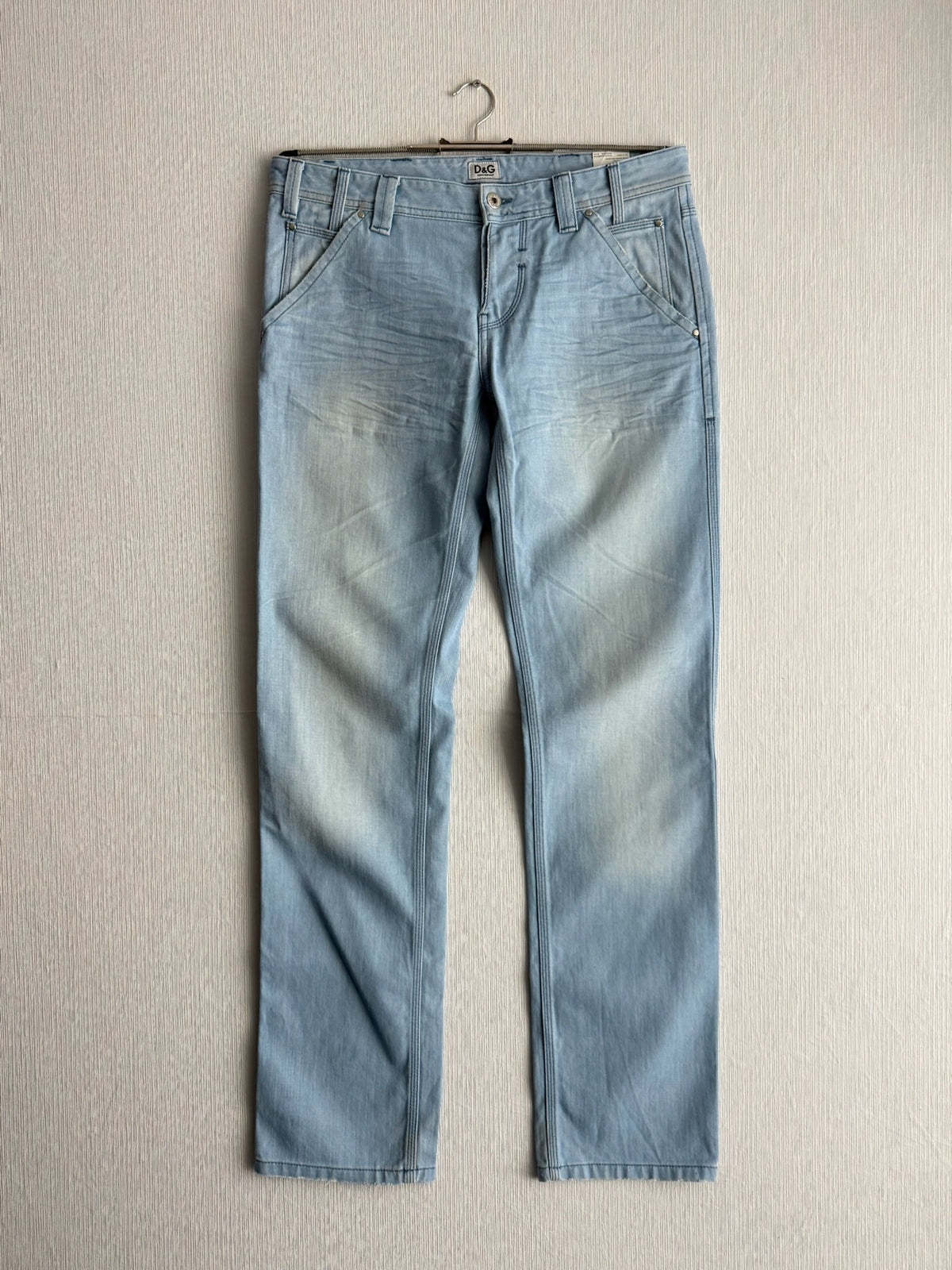 Dolce & Gabbana D&G 2000s Light Blue Washed Cotton Carpenter Mens Jeans