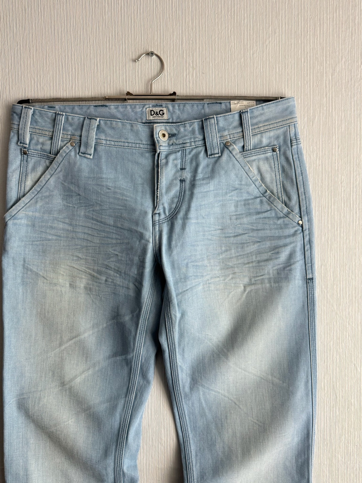 Dolce & Gabbana D&G 2000s Light Blue Washed Cotton Carpenter Mens Jeans