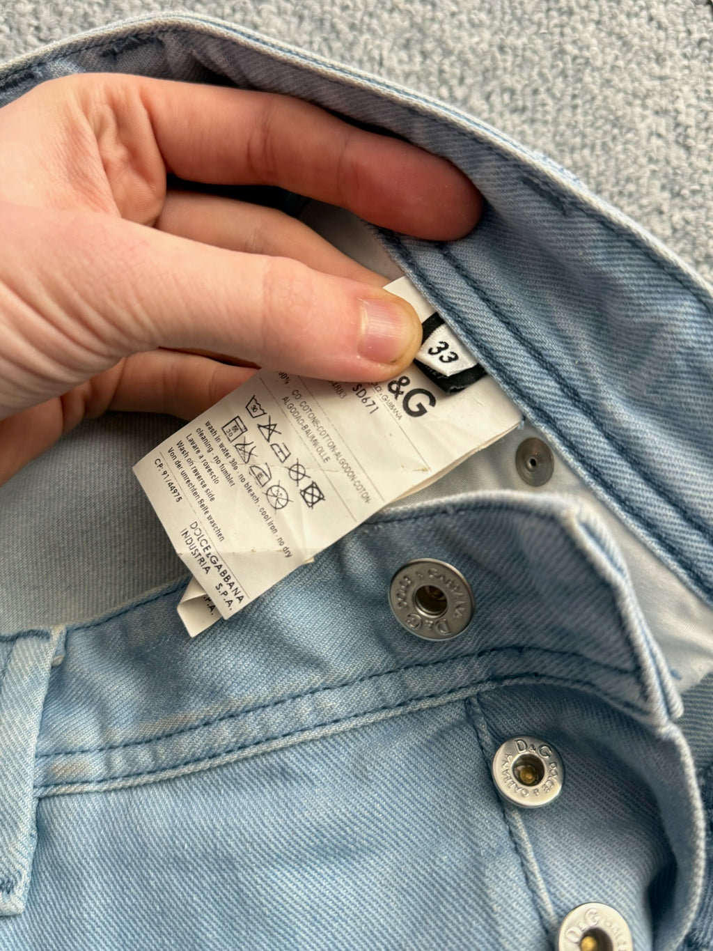 Dolce & Gabbana D&G 2000s Light Blue Washed Cotton Carpenter Mens Jeans