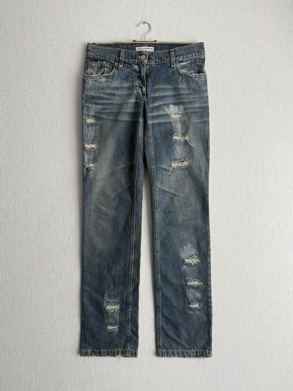 Dolce & Gabbana 2000s Distressed Cotton Straight Leg Womens Jeans