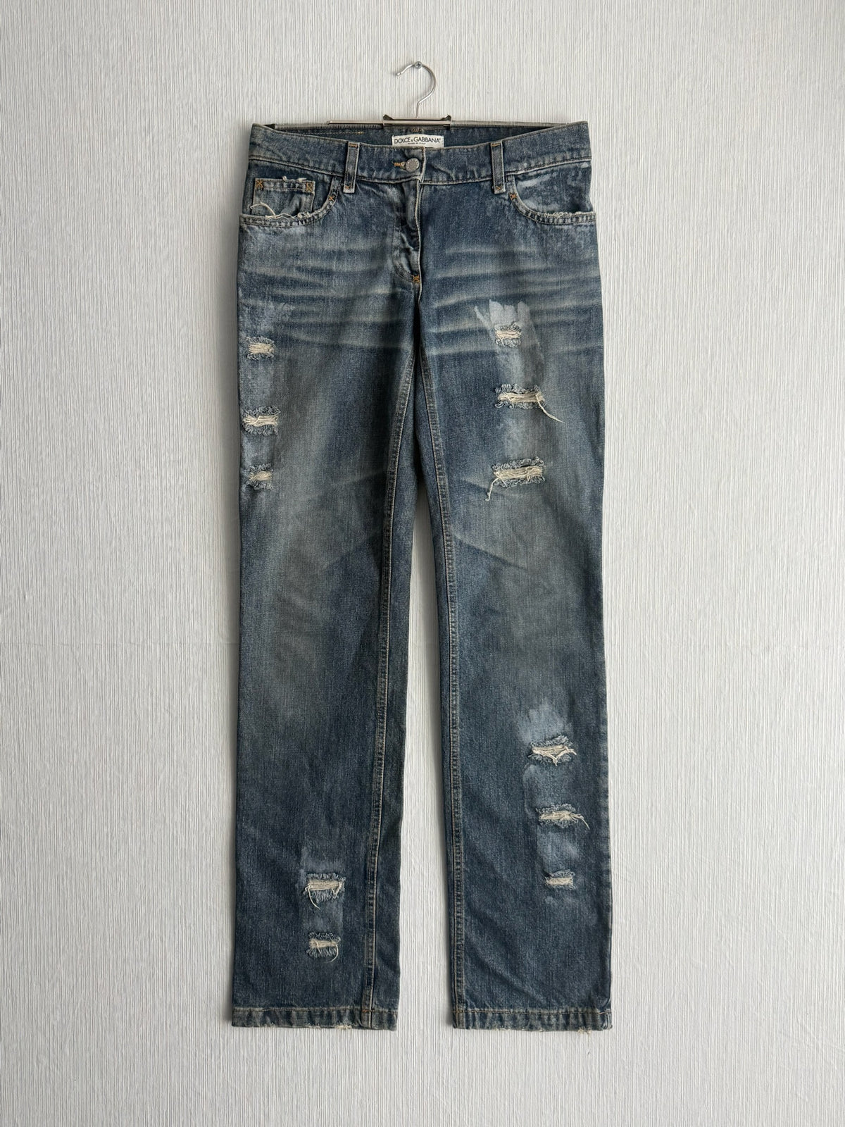 Dolce & Gabbana 2000s Distressed Cotton Straight Leg Womens Jeans