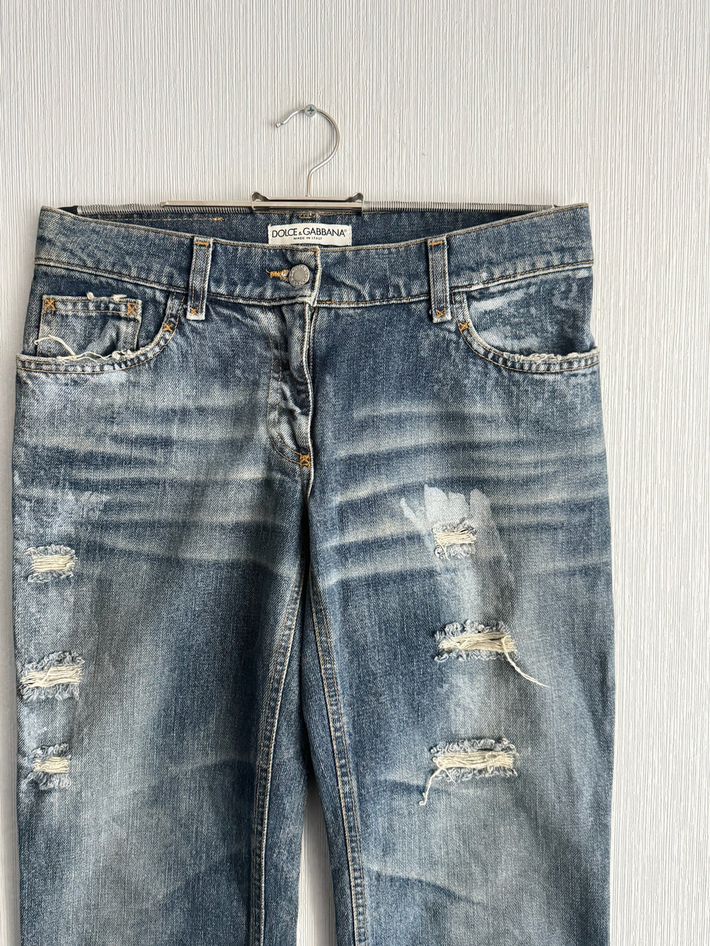 Dolce & Gabbana 2000s Distressed Cotton Straight Leg Womens Jeans