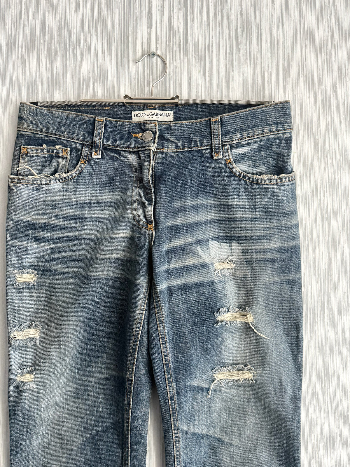 Dolce & Gabbana 2000s Distressed Cotton Straight Leg Womens Jeans
