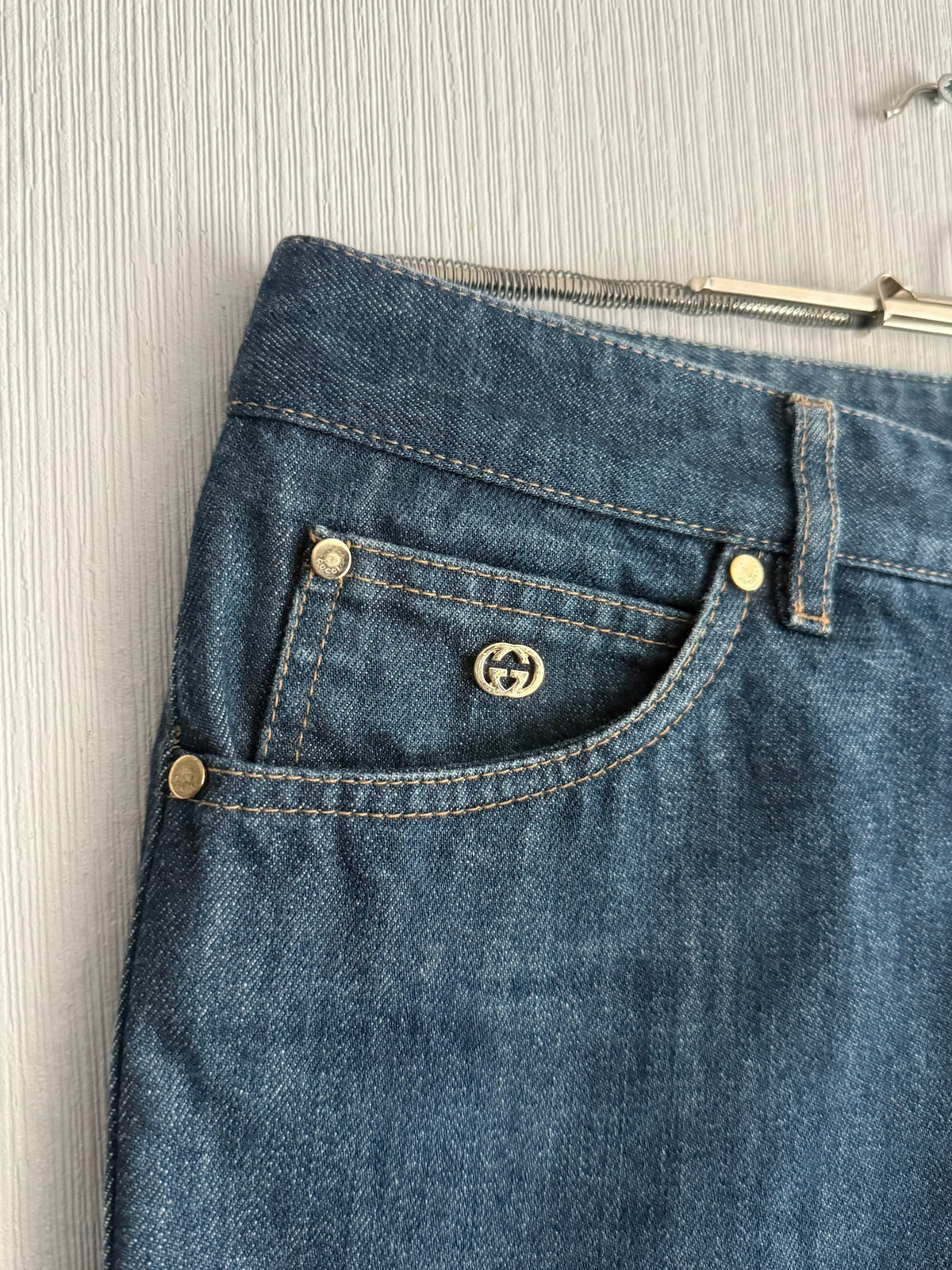 Gucci Indigo Denim Interlocking G Logo Low Rise Straight Leg Womens Jeans