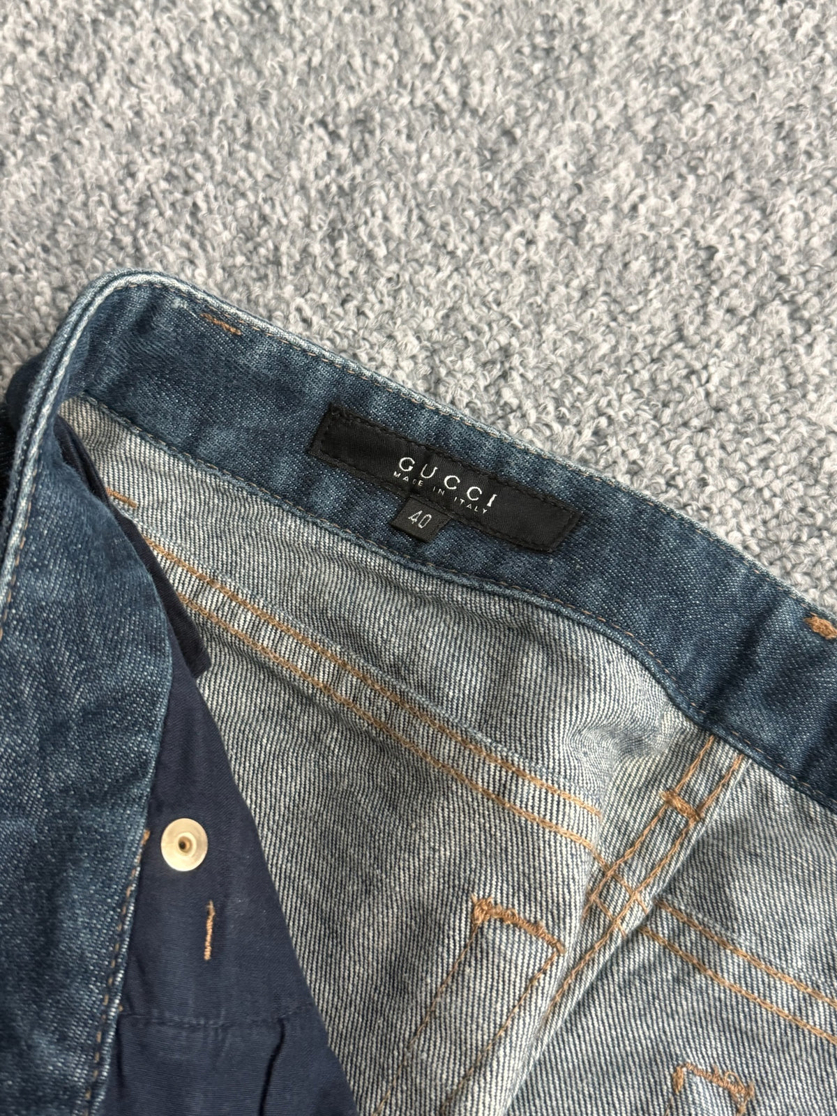 Gucci Indigo Denim Interlocking G Logo Low Rise Straight Leg Womens Jeans
