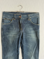 Dolce & Gabbana Dark Blue Washed Cotton Distressed Straight Leg Womens Jeans