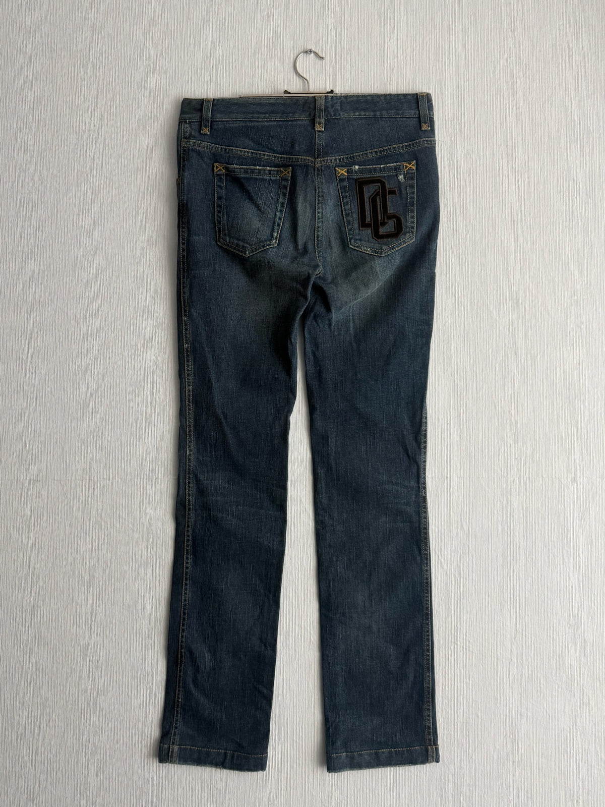 Dolce & Gabbana Dark Blue Washed Cotton Distressed Straight Leg Womens Jeans