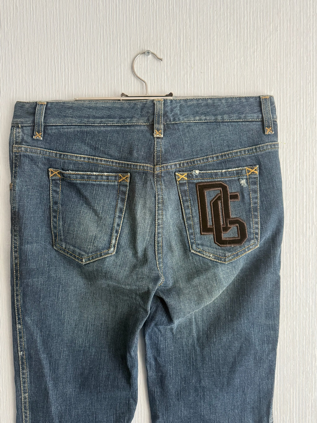 Dolce & Gabbana Dark Blue Washed Cotton Distressed Straight Leg Womens Jeans
