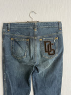 Dolce & Gabbana Dark Blue Washed Cotton Distressed Straight Leg Womens Jeans