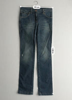 Dolce & Gabbana Dark Blue Washed Cotton Distressed Straight Leg Womens Jeans