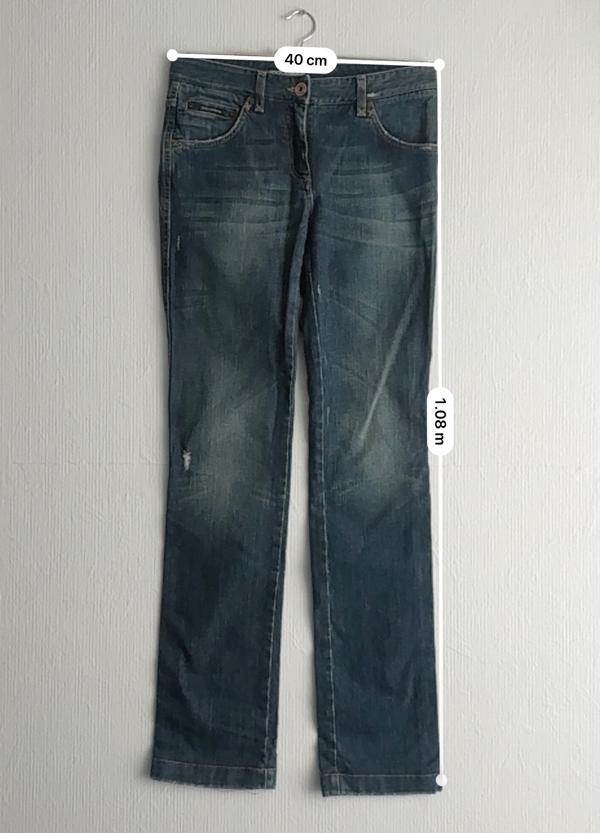 Dolce & Gabbana Dark Blue Washed Cotton Distressed Straight Leg Womens Jeans