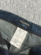 Dolce & Gabbana Dark Blue Washed Cotton Distressed Straight Leg Womens Jeans