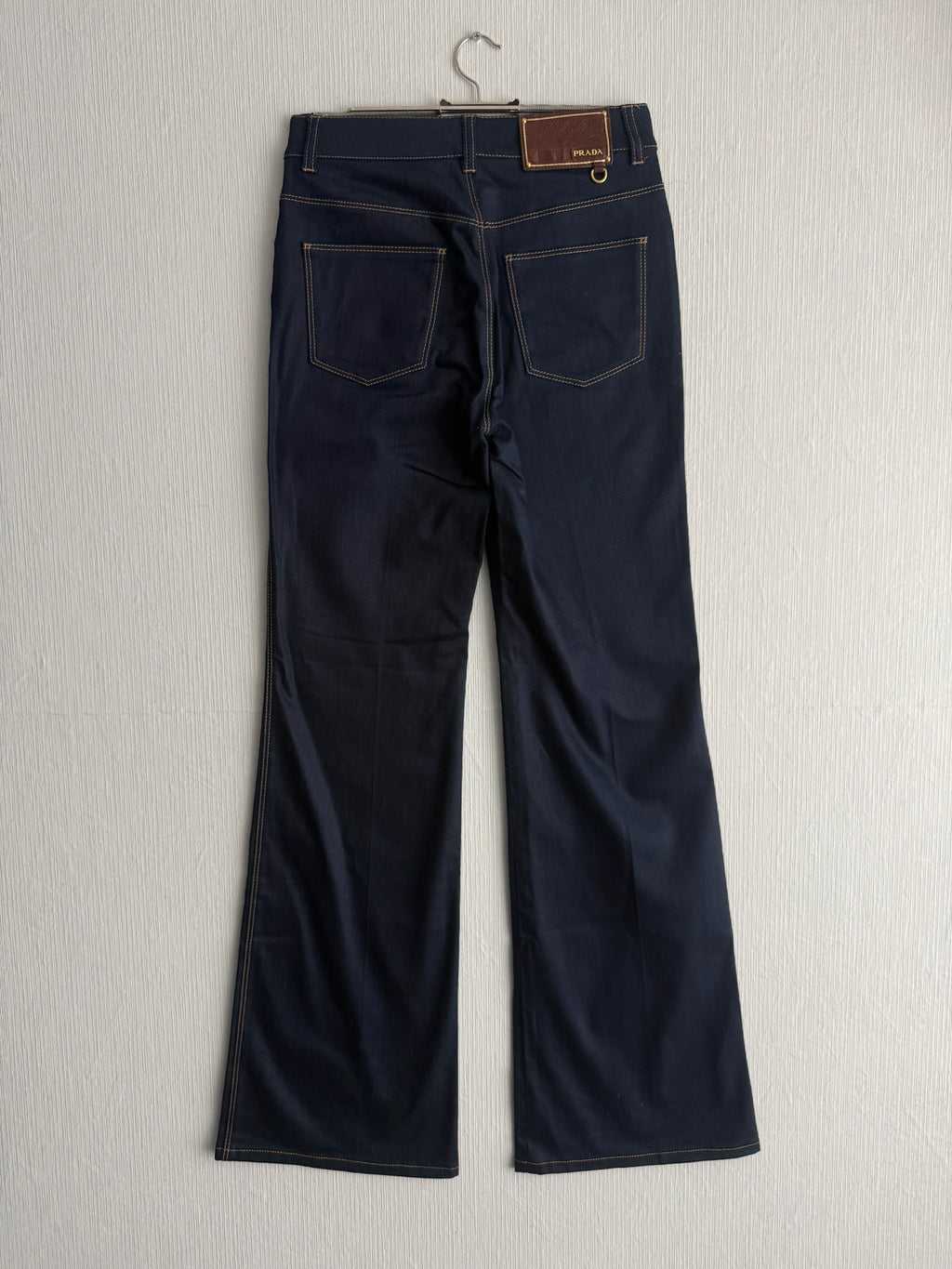 Prada Dark Indigo Cotton High Rise Flared Womens Jeans