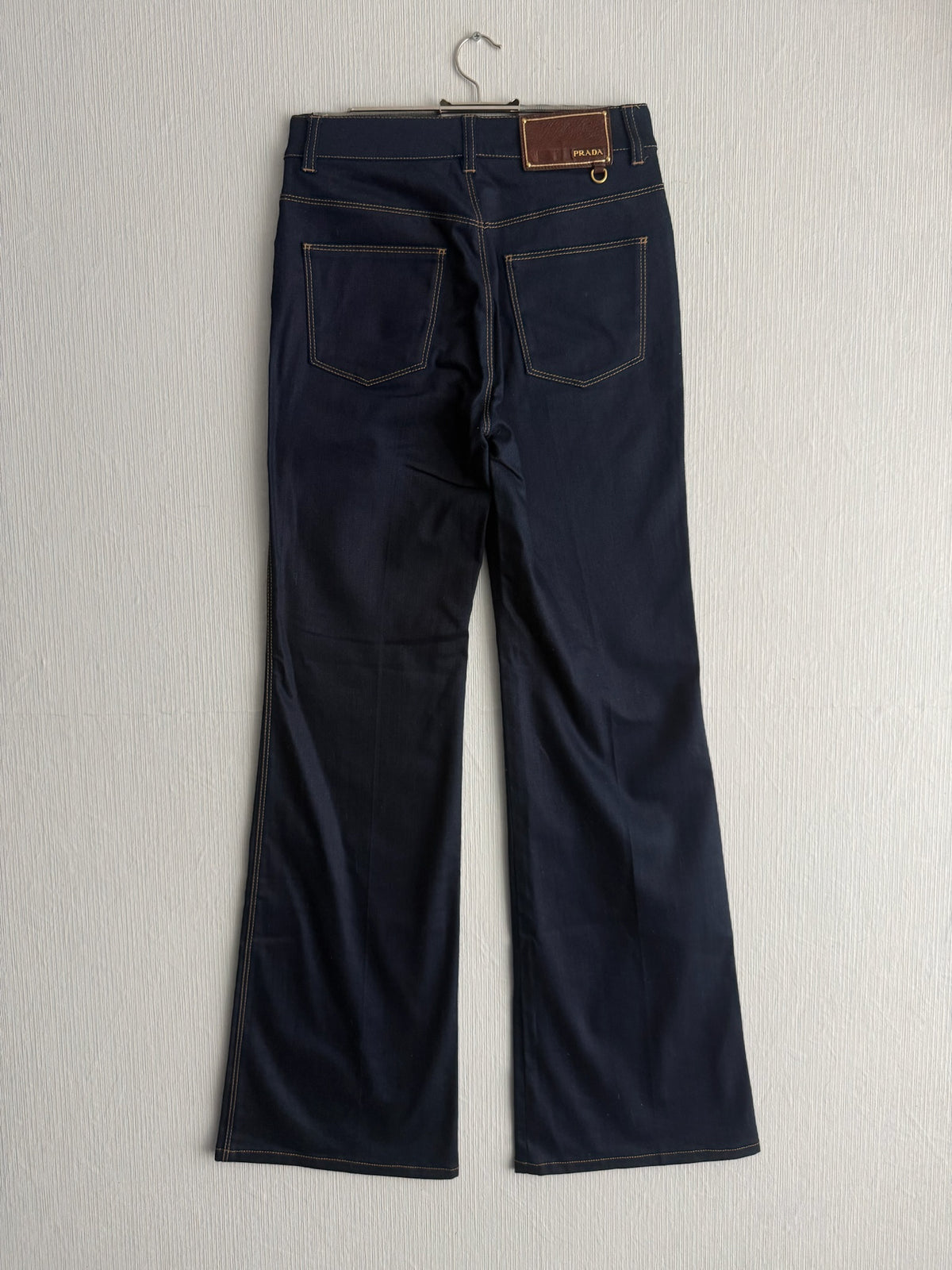 Prada Dark Indigo Cotton High Rise Flared Womens Jeans