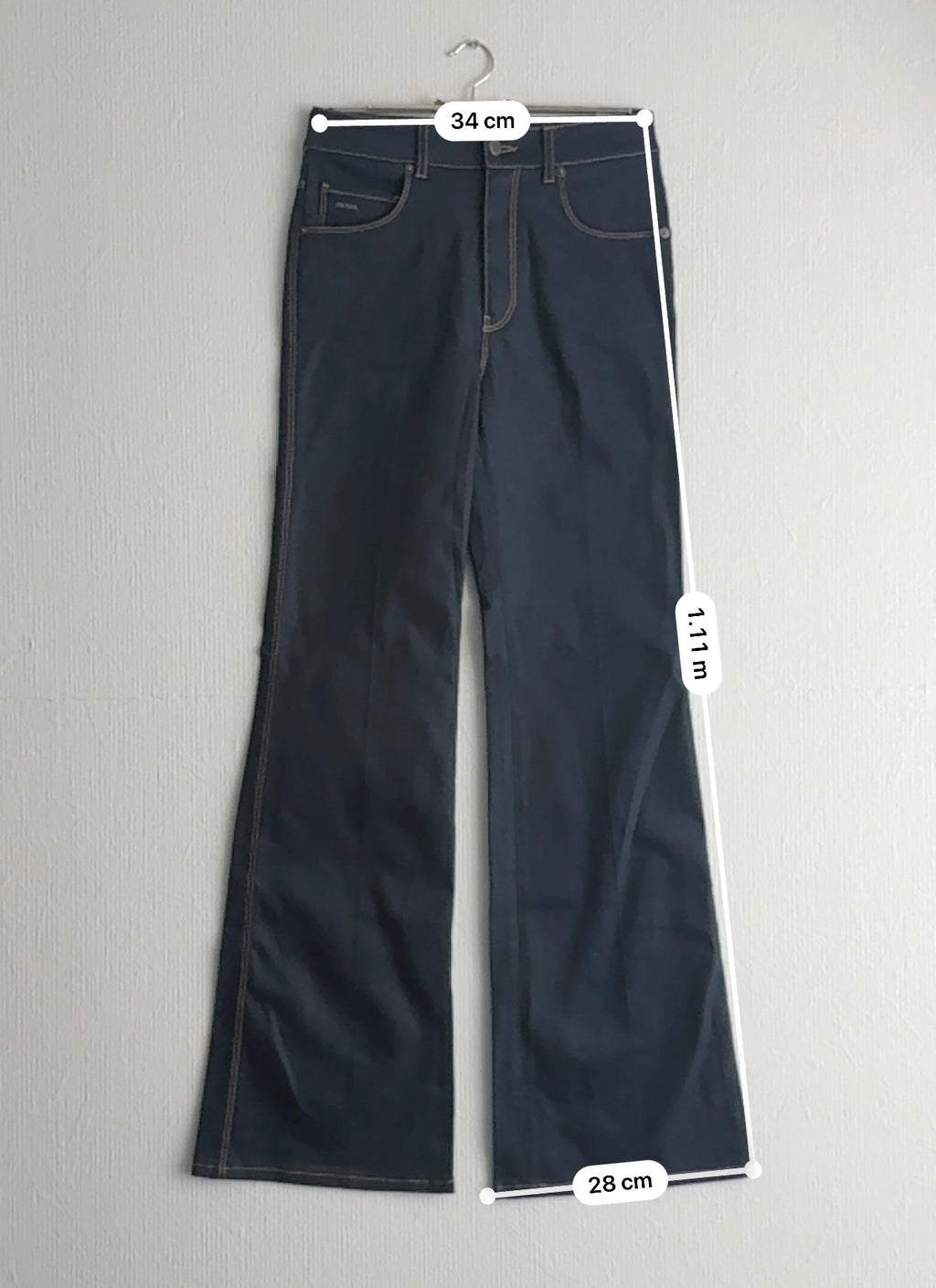 Prada Dark Indigo Cotton High Rise Flared Womens Jeans