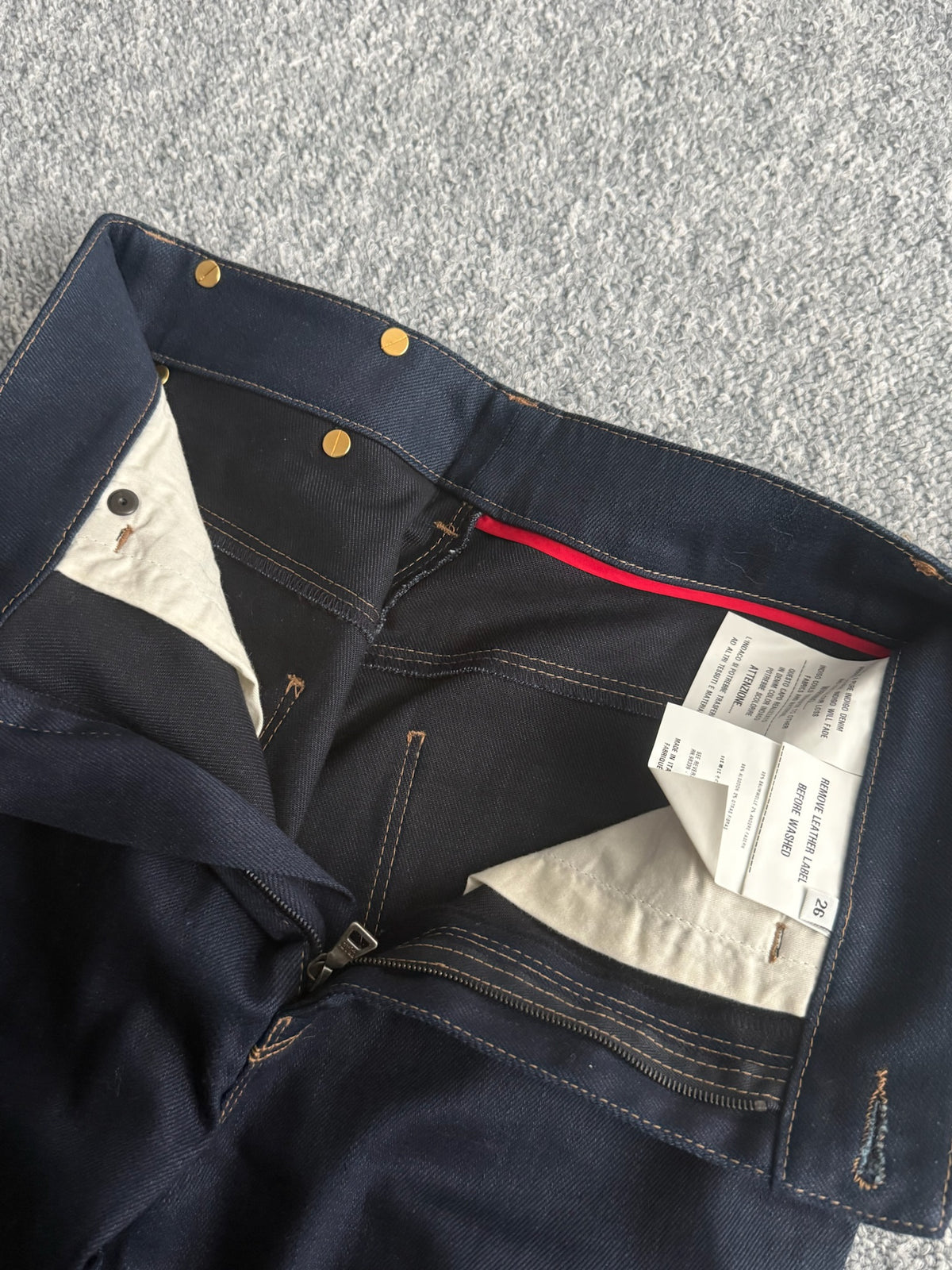 Prada Dark Indigo Cotton High Rise Flared Womens Jeans